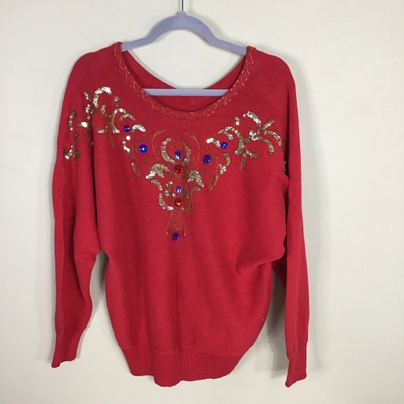 Diane Marco  Vintage sequins Embellished off the shoulder Sweater Women size 18W - Picture 2 of 9